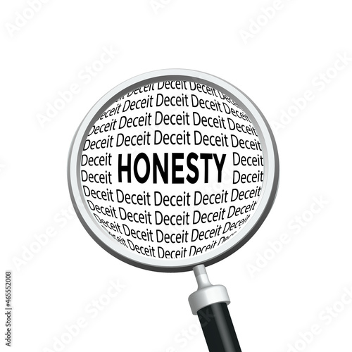 magnifying glass with word honesty, vector illustration 