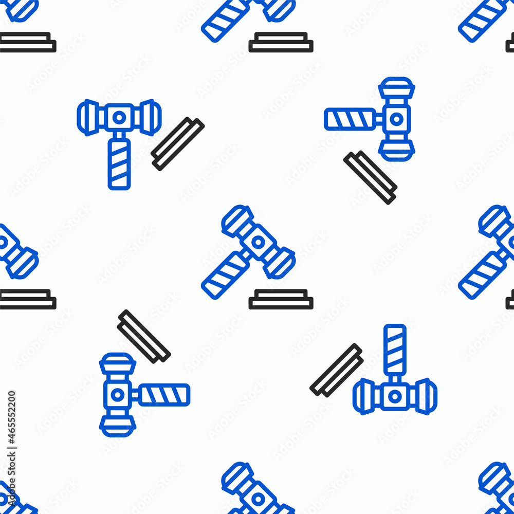 Line Judge gavel icon isolated seamless pattern on white background. Gavel for adjudication of sentences and bills, court, justice. Auction hammer. Colorful outline concept. Vector