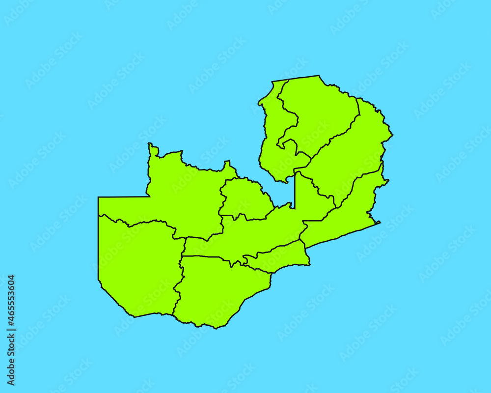 Modern Green High Detailed Border Map Of Zambia, Isolated on Blue Background Vector Illustration Modern Green High Detailed Border Map Of Zambia, Isolated on Blue Background Vector Illustration