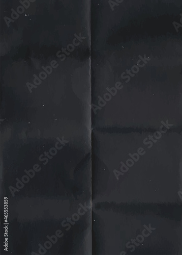 Crumpled black paper texture. Abstract dark background with wrinkled cardboard texture. Vector illustration of a realistic origami page card folded and then unfolded sheet of paper.