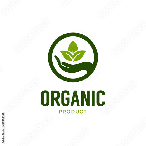 Nature Organic Product Logo with Hand and leaf design template