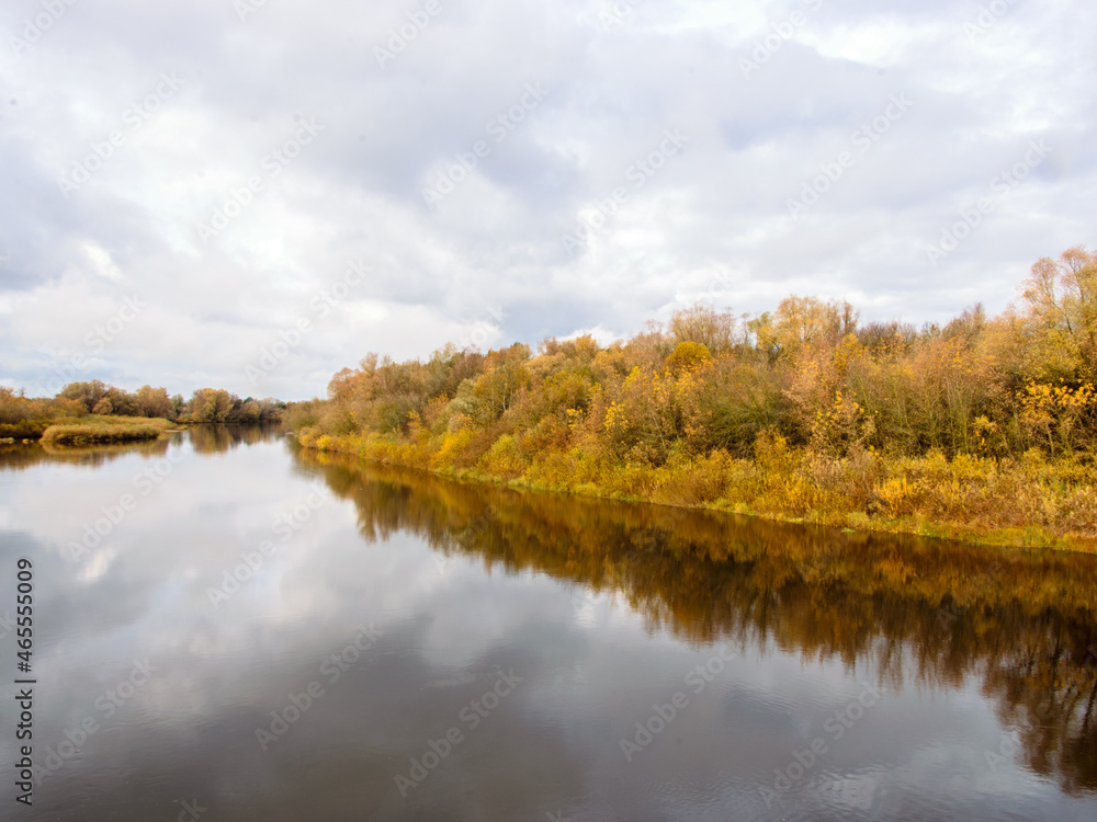 Fototapeta premium The Gauja River in Latvia on a warm bright day in golden autumn