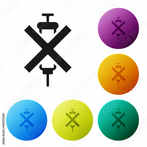 Black No doping syringe icon isolated on white background. Set icons in color circle buttons. Vector