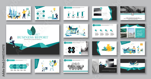 Eco-design City business. Presentation powerpoint template, geometric shapes background, green and black elements.Teamwork, businessman, nature and trees.Use in flyers webinar pages.Vector infographic