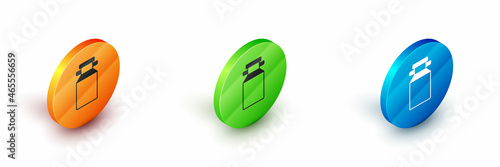 Isometric Can container for milk icon isolated on white background. Circle button. Vector