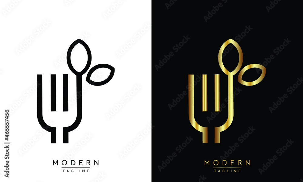 Fork leaf organic logo design. Healthy food icon template. Fork leaf organic logo design. Healthy food icon template.