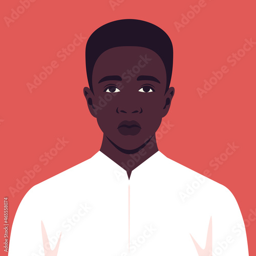 Portrait of a sad African man. Avatar of an unlucky businessman. Depression. A young politician. Vector flat illustration