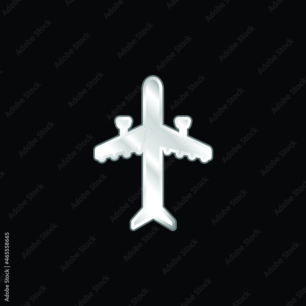 Fototapeta premium Aeroplane With Two Engines silver plated metallic icon