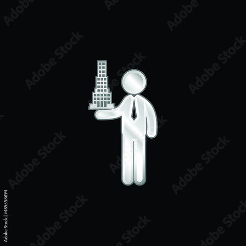 Architect With Building Project silver plated metallic icon