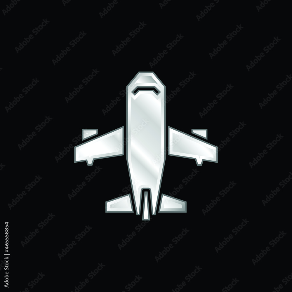 Airplane silver plated metallic icon Airplane silver plated metallic icon