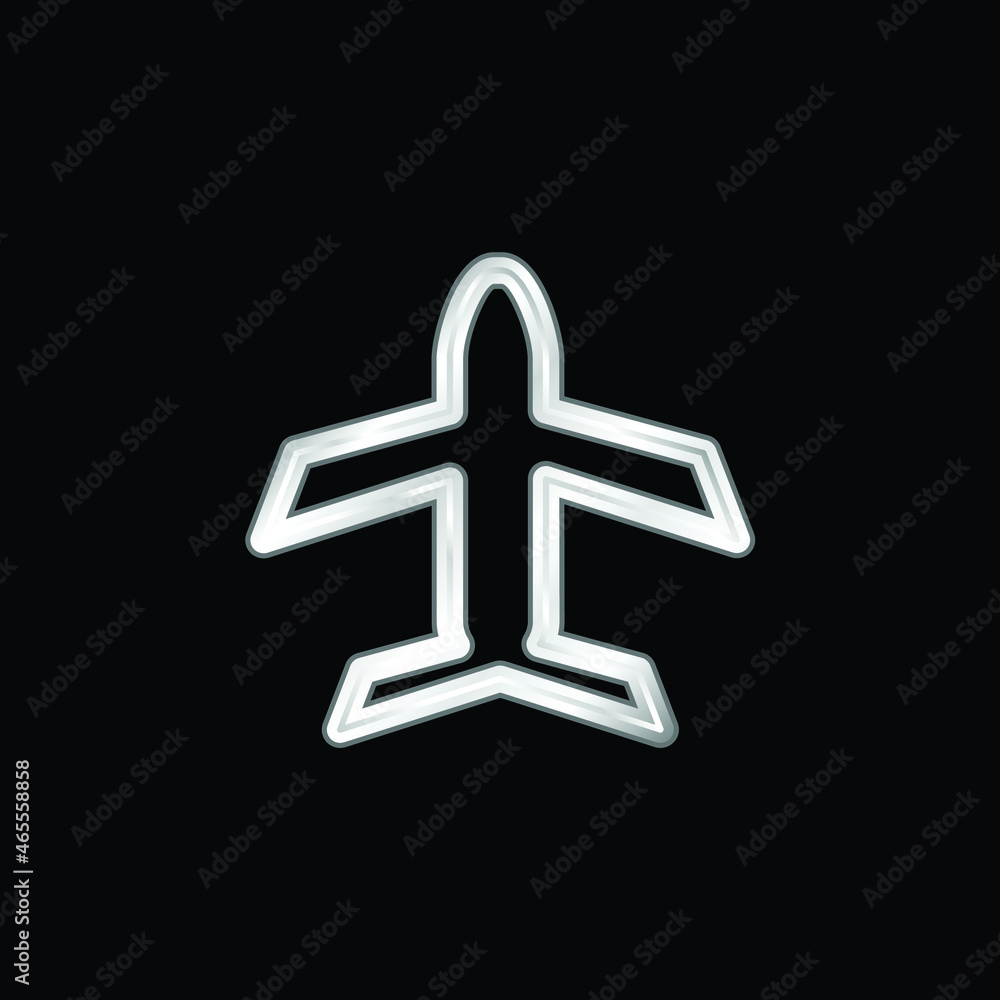 Airplane Outline Pointing Up silver plated metallic icon Airplane Outline Pointing Up silver plated metallic icon