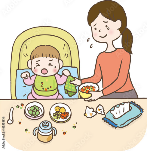 育児・ごはんタイム（女性）/This is an illustration of a baby eating.