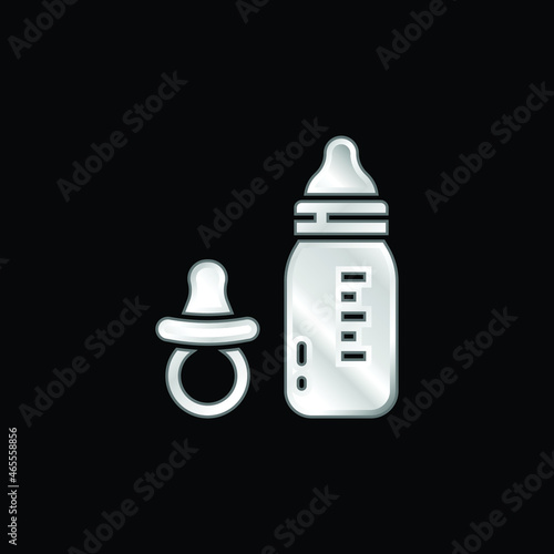 Baby Bottle silver plated metallic icon