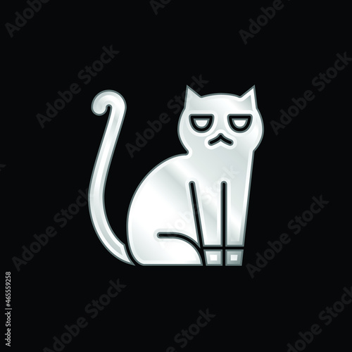 Black Cat silver plated metallic icon