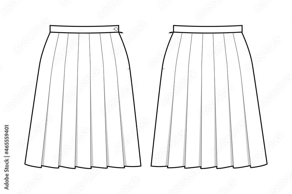 Fashion technical drawing of pleated mini skirt  - obrazy, fototapety, plakaty 