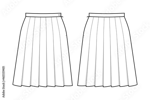 Fashion technical drawing of pleated mini skirt 