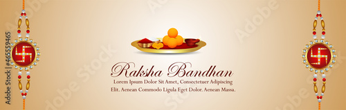 Indian festival of happy raksha bandhan the festival of brother and sister invitation banner with pooja thali