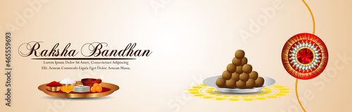 Vector illustration of happy raksha bandhan celebration banner or header with pooja thali