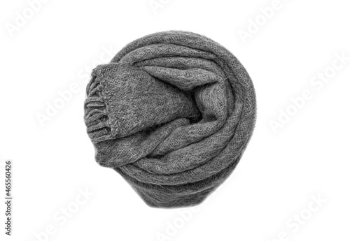 Beautiful warm winter scarf on a white background.