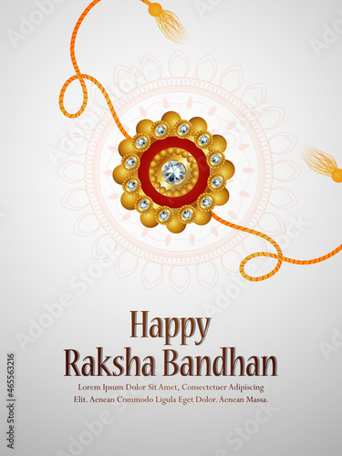 Happy raksha bandhan invitation flyer with creative rakhi on white background