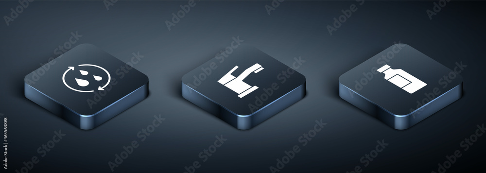 Naklejka premium Set Isometric Recycle clean aqua, Bottle of water and Water tap icon. Vector