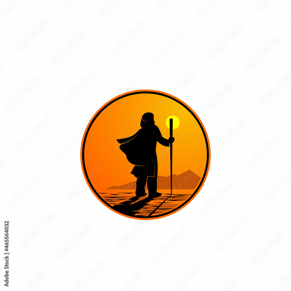 Obraz premium Traveler vector design. traveler walking in the desert in the evening