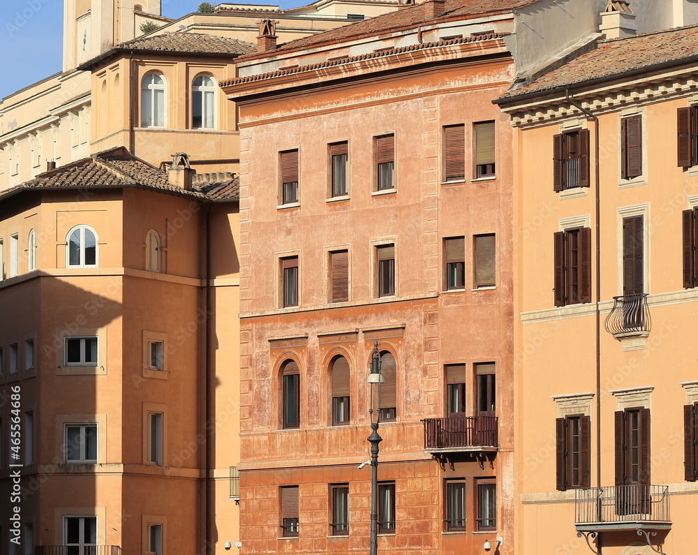 Piazza Navona Square Brown Traditional House Facades in Rome, Italy