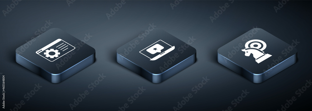 Set Isometric Browser setting, Chess and Laptop with star icon. Vector Set Isometric Browser setting, Chess and Laptop with star icon. Vector