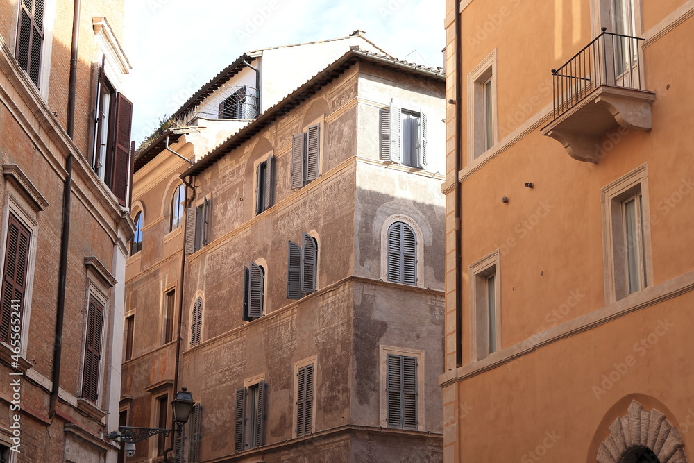 Traditional House Facades in the Piazza Navona Area in Rome, Italy