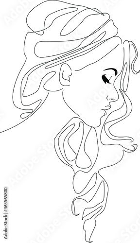 One line girl or woman portrait and face design. Hand drawn minimalism style vector illustration.