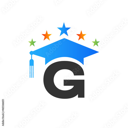 Letter G Education Logo Initial Graduation Cap Concept. Education Logo Design Template With G Letter Graduate Hat Vector Template