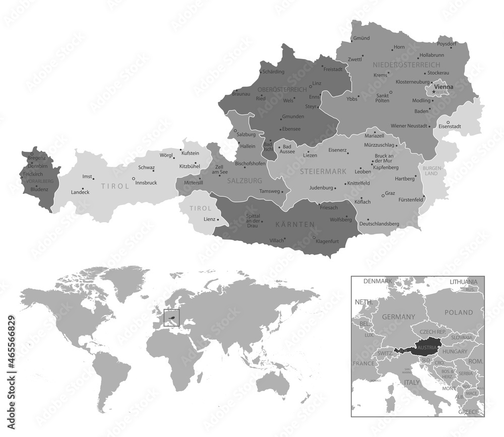 Obraz premium Austria - highly detailed black and white map.