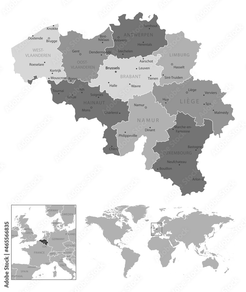 Obraz premium Belgium - highly detailed black and white map.