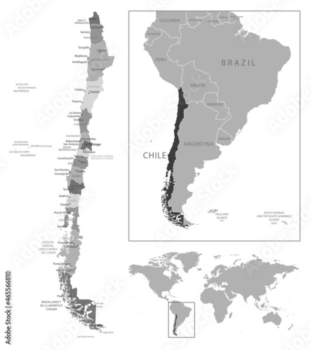 Chile - highly detailed black and white map.