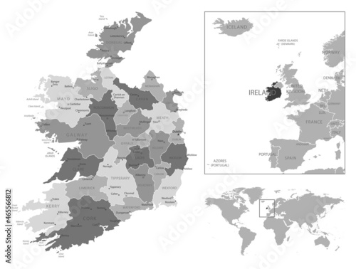 Canvas Print Ireland - highly detailed black and white map.