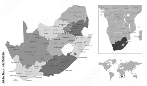 South Africa - highly detailed black and white map.