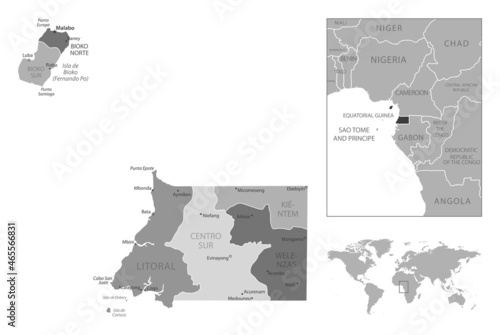 Equatorial Guinea - highly detailed black and white map.