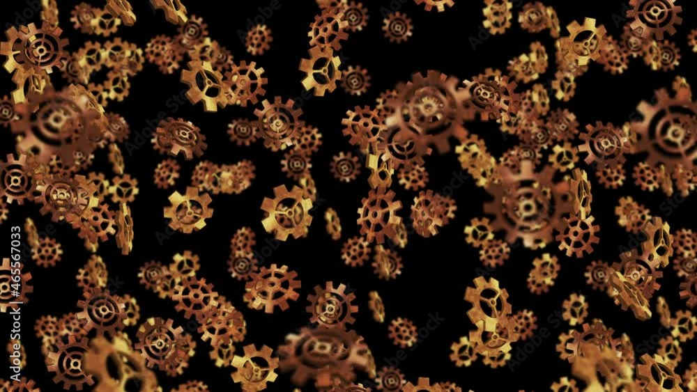Golden metal gears floating in air on black background. Configuration settings of computer. Gold wheel. Business concept. Loop animation. Golden metal gears floating in air on black background. Configuration settings of computer. Gold wheel. Business concept. Loop animation.