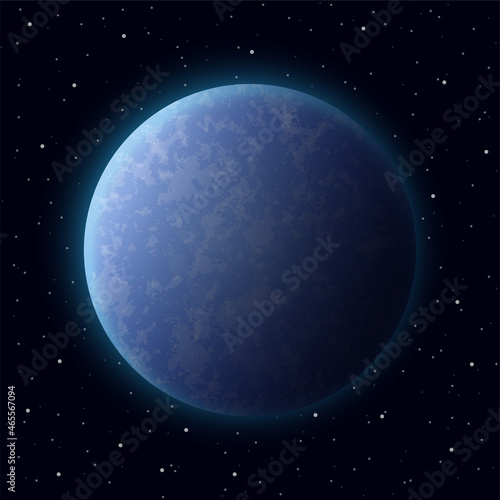 Blue Planet in Space, background with stars, realism.