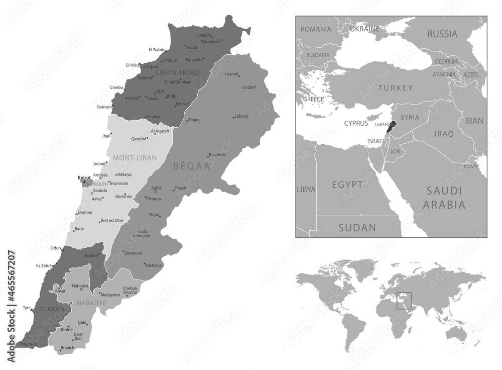 Obraz premium Lebanon - highly detailed black and white map.