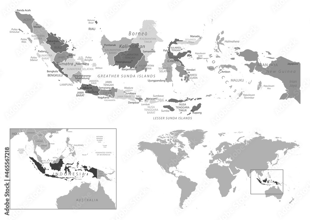 Fototapeta premium Indonesia - highly detailed black and white map.