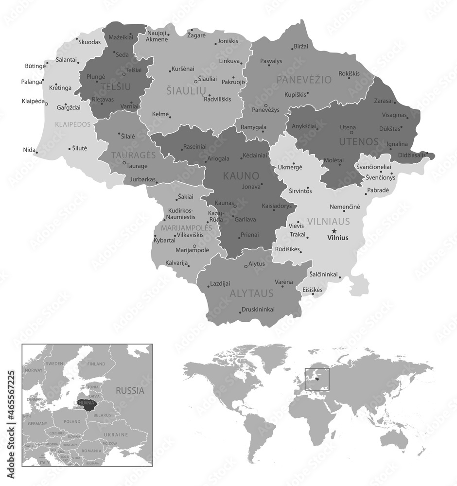 Obraz premium Lithuania - highly detailed black and white map.
