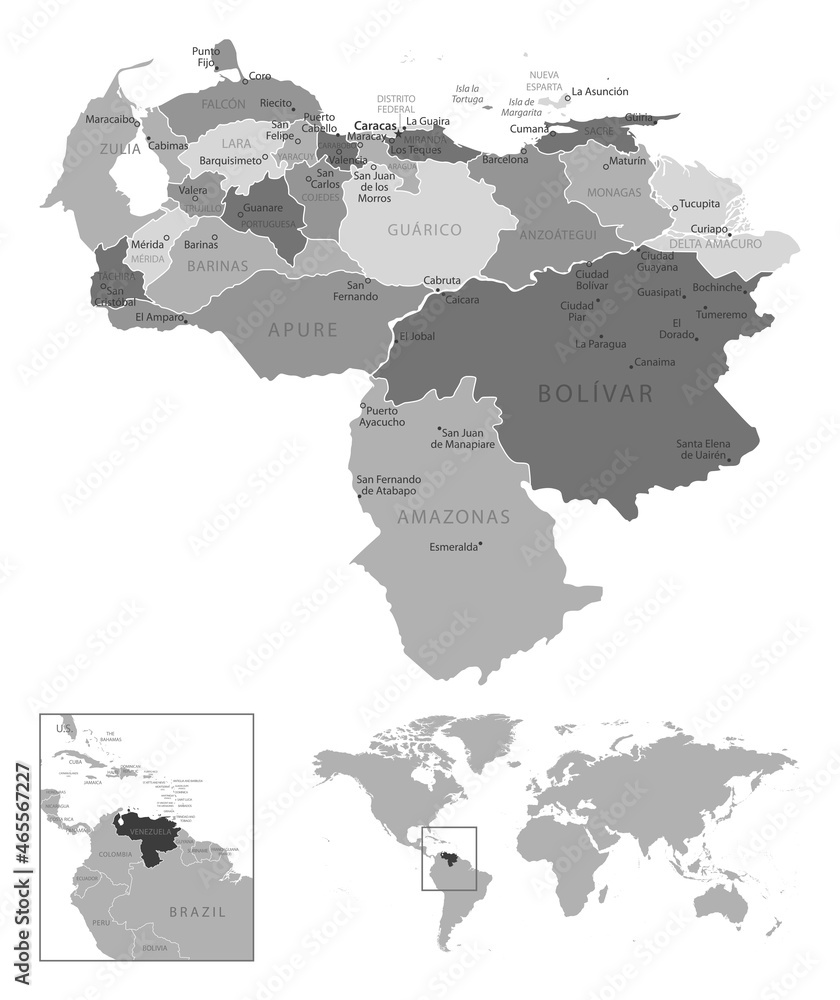 Venezuela - highly detailed black and white map.