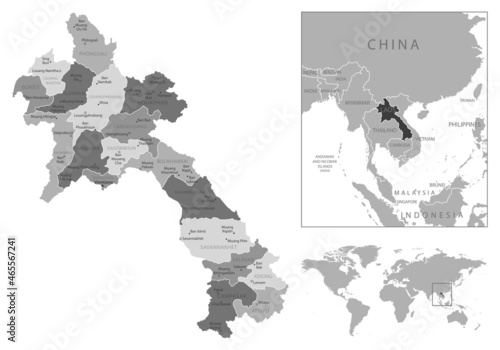 Laos - highly detailed black and white map.