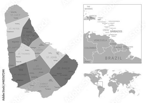 Barbados - highly detailed black and white map.