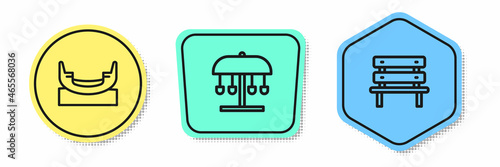 Set line Boat swing, Attraction carousel and Bench. Colored shapes. Vector