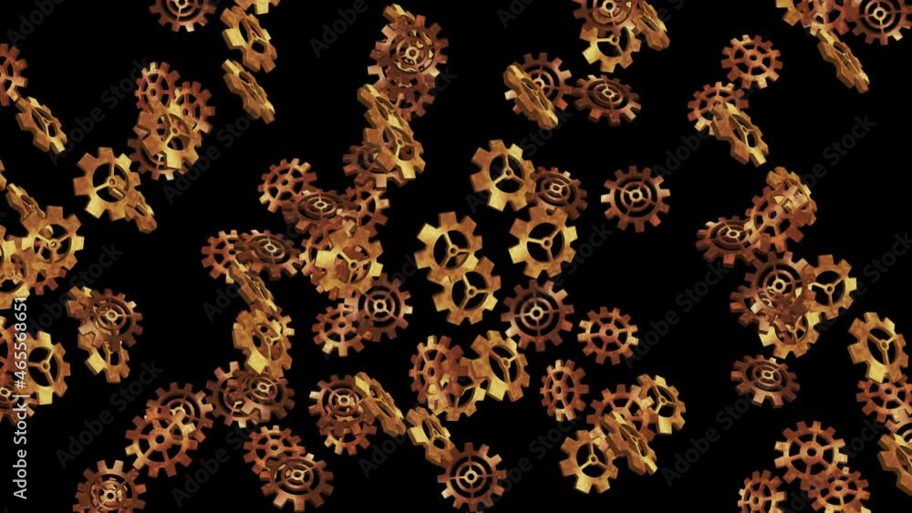 Golden metal gears floating in air on black background. Configuration settings of computer. Gold wheel. Business concept. Loop animation. Golden metal gears floating in air on black background. Configuration settings of computer. Gold wheel. Business concept. Loop animation.