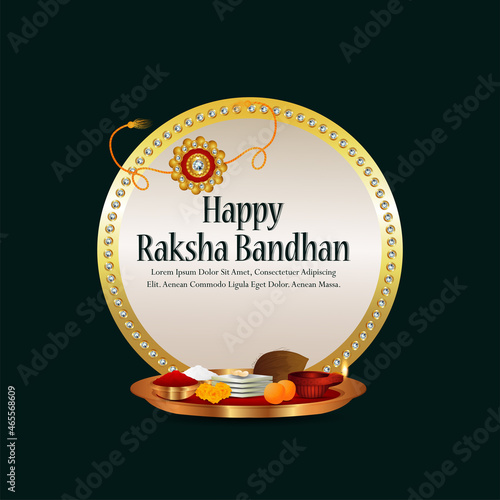 Happy raksha bandhan celebration greeting card with vector illustration of puja thali