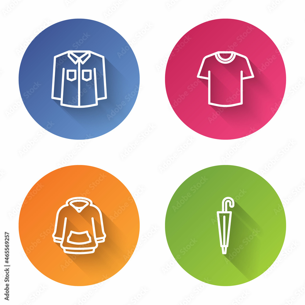 Set line Shirt, T-shirt, Hoodie and Umbrella. Color circle button. Vector Set line Shirt, T-shirt, Hoodie and Umbrella. Color circle button. Vector