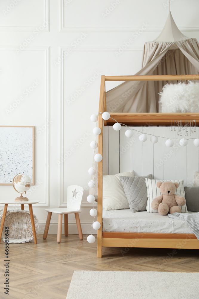 Stylish room for kid with house bed. Interior design Stylish room for kid with house bed. Interior design